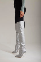 Zavielle Over-the-Knee Stiletto Boots – Metallic Silver
