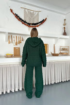 Briar Cable Knit Hooded Two-Piece Set – Light Brown