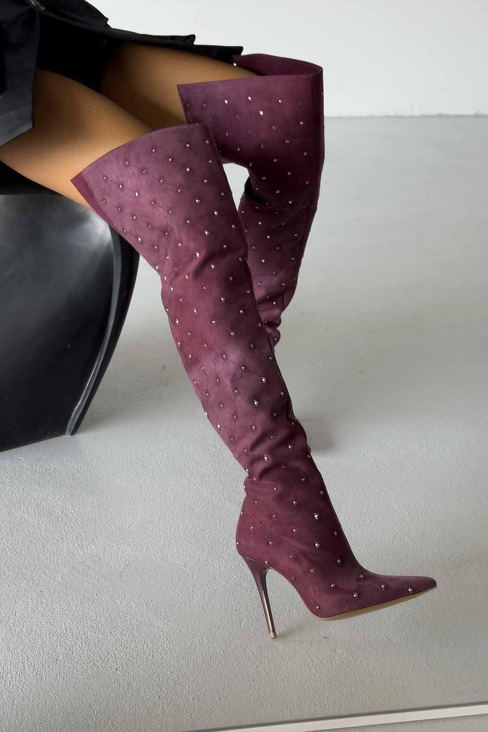 Zavielle Over-the-Knee Stiletto Boots – Metallic Silver