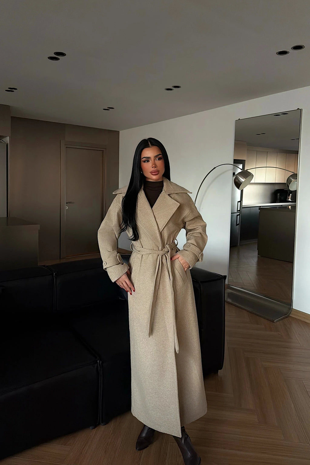 Verya Longline Belted Coat – Cream