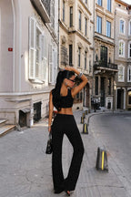 Isolde Crystal-Detail Crop & Wide-Leg Pants Set – Pink