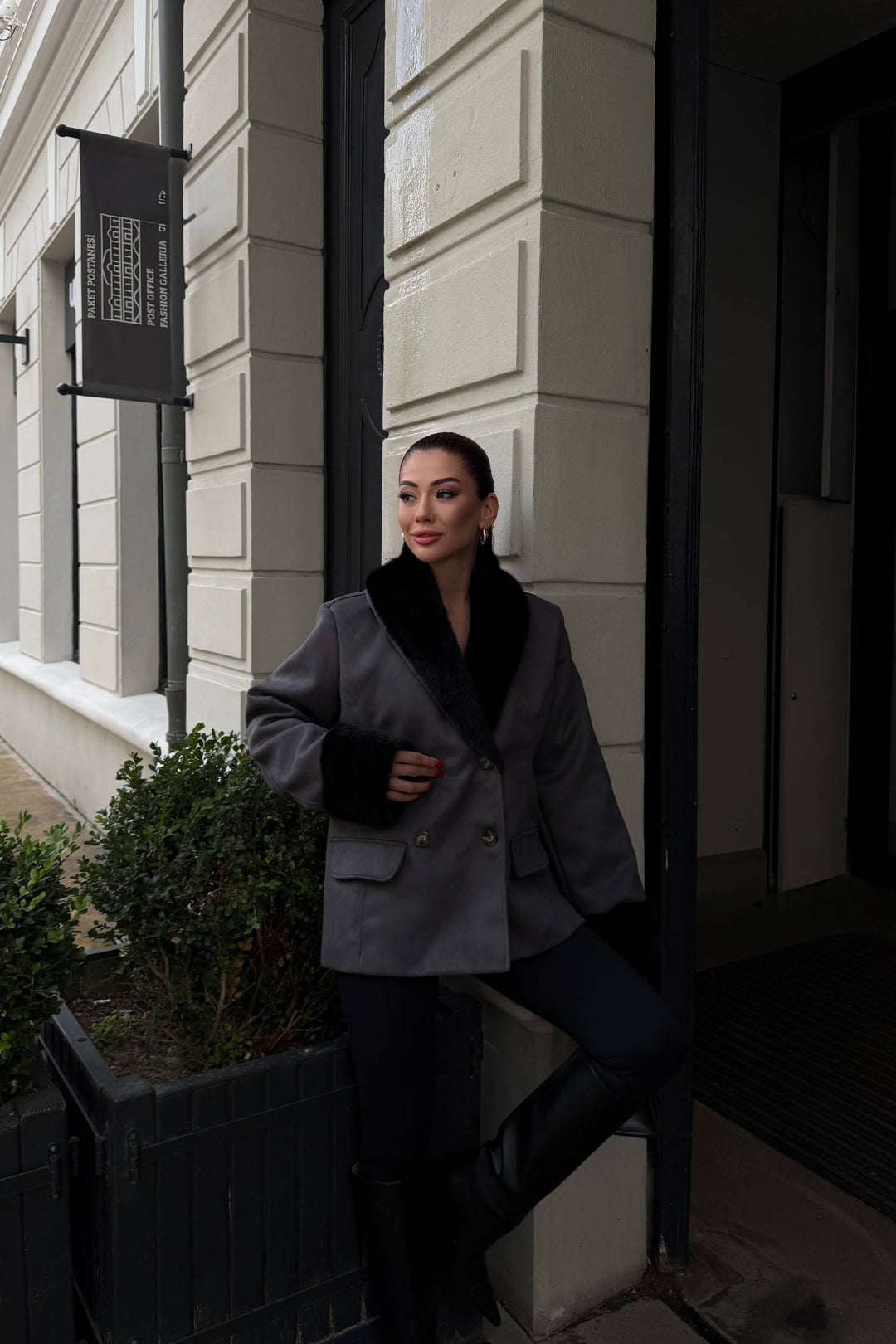 Brumal Faux Suede Fur-Trim Jacket – Smoke Grey