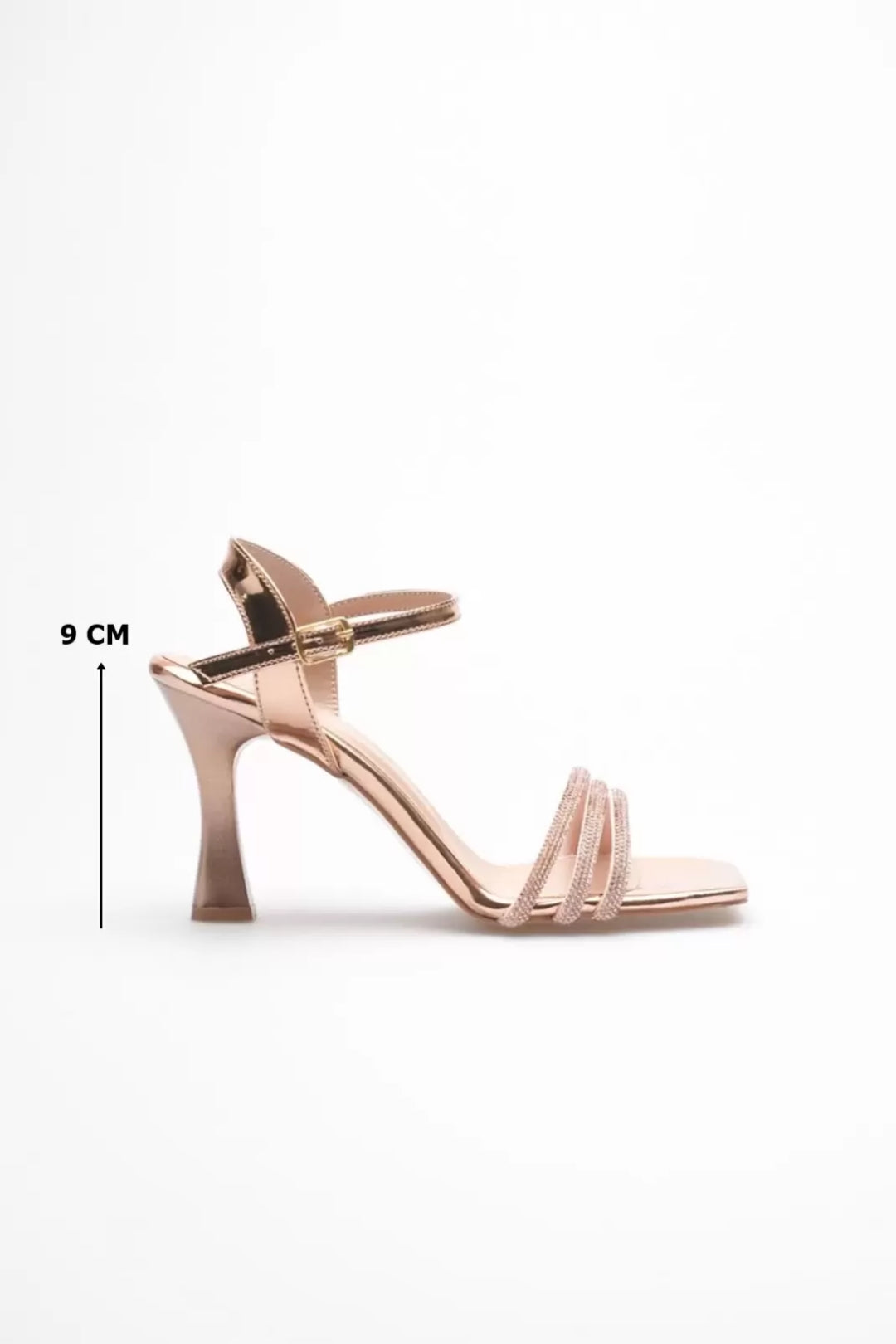 Kadın Rose Gold Taşlı İnce Topuklu Abiye Sandalet - Şık & Zarif Tasarım