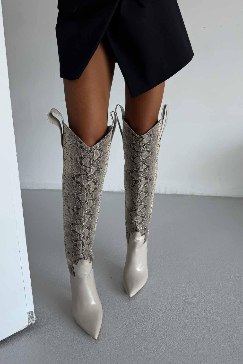 Velmora Croc-Texture Knee-High Boots
