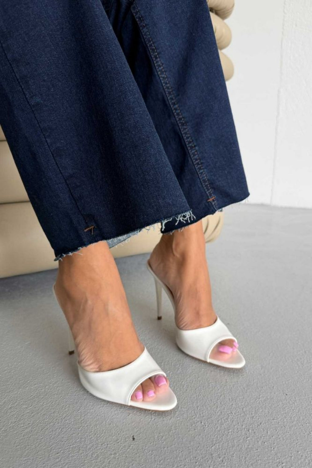 Hailey Patent Leather Stiletto Slide Sandals – 10 CM Heel | White