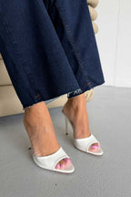 Hailey Patent Leather Stiletto Slide Sandals – 10 CM Heel | White
