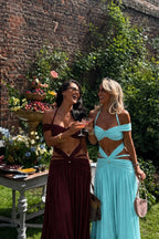 Aveline Azure Draped Tulle Maxi Dress – Aqua Blue