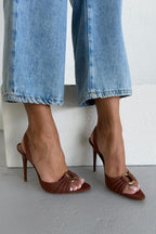 Rome – Gold Ring Detail Satin Heels – Cream