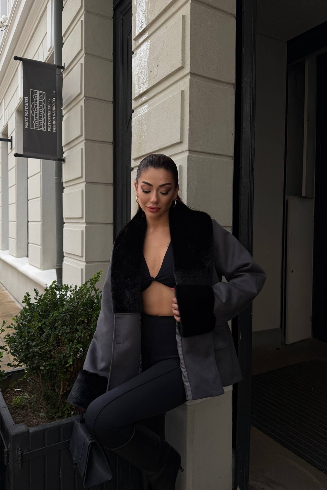 Brumal Faux Suede Fur-Trim Jacket – Smoke Grey