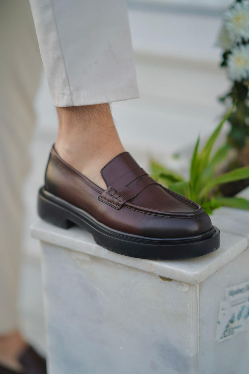 Brown Genuine Leather Penny Loafers
