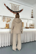Briar Cable Knit Hooded Two-Piece Set – Light Brown