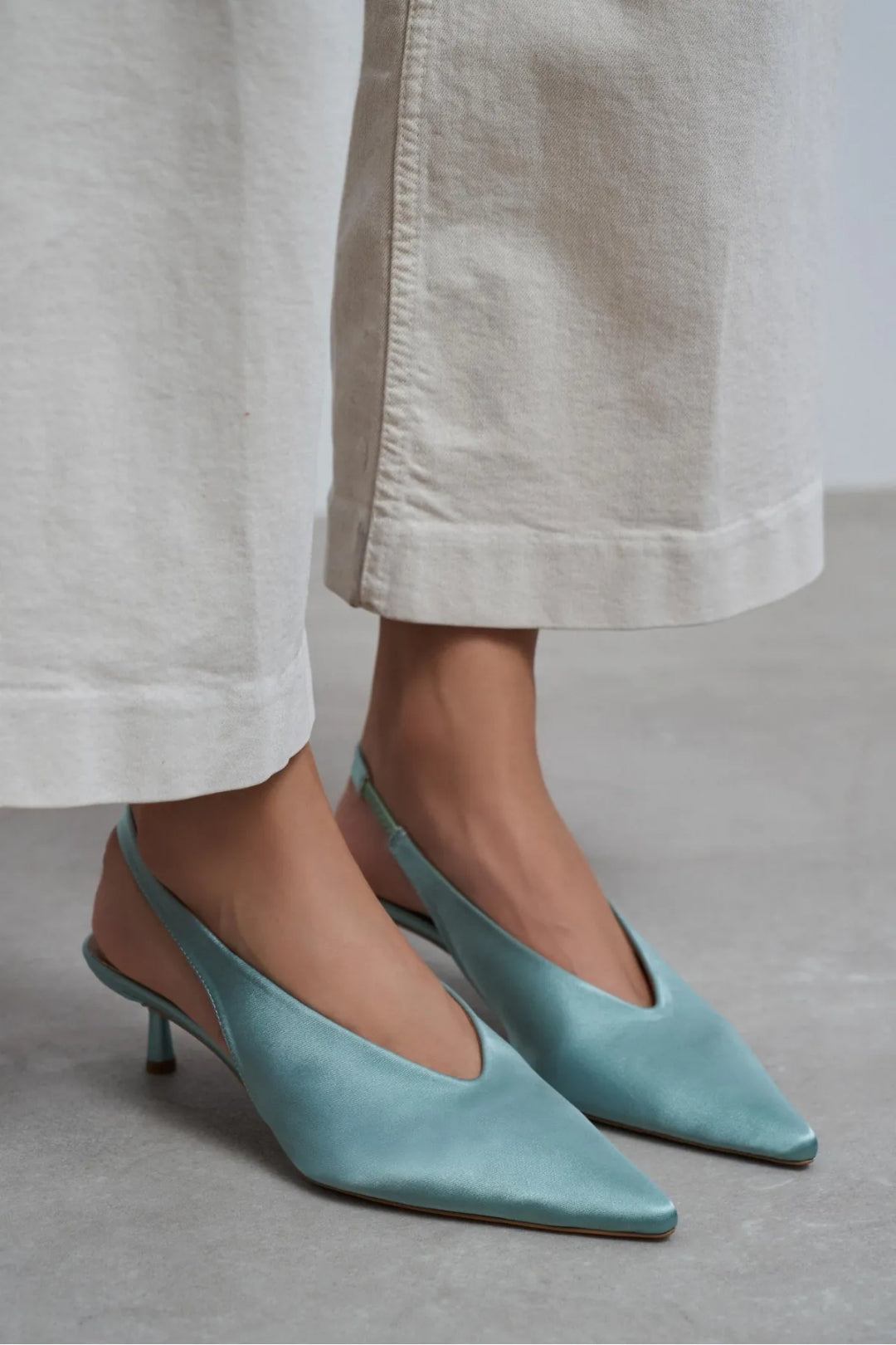 WILSON Satin Slingback Kitten Heel – Turquoise