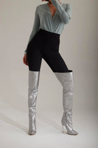 Zavielle Over-the-Knee Stiletto Boots – Metallic Silver