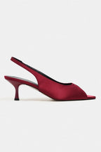 Aurelia Satin Peep-Toe Slingback Kitten Heels – Burgundy Satin