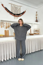 Briar Cable Knit Hooded Two-Piece Set – Light Brown