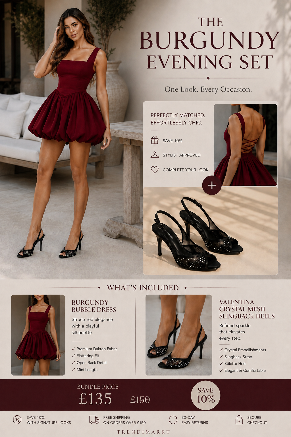 Valentina Burgundy Bubble Mini Dress Bundle