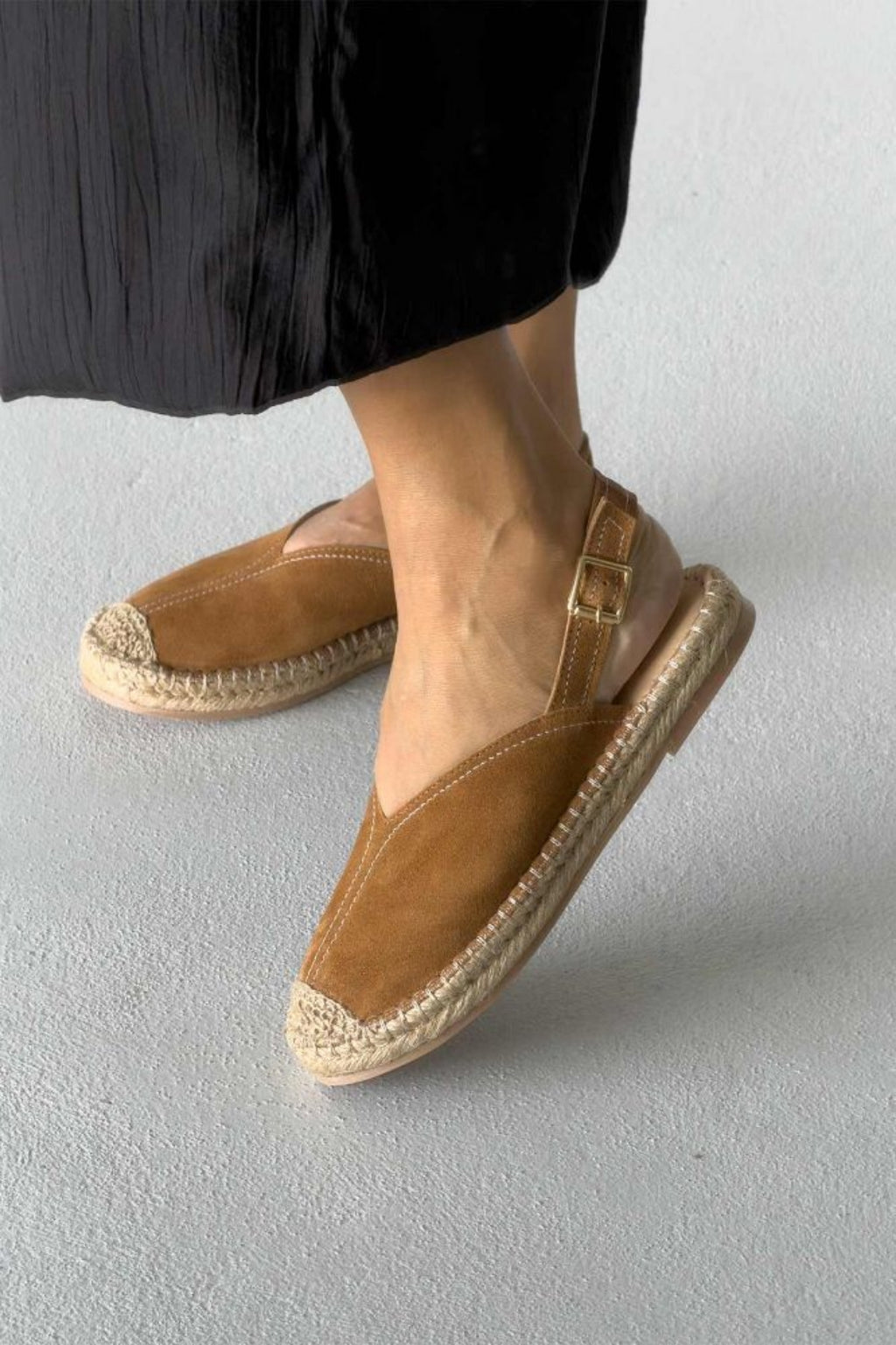 Heidi – Genuine Suede Leather Espadrille Slingback Flats – Sand