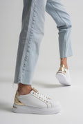 Altın Ayna Garnili Beyaz Kadın Sneaker Ortopedik Taban (4 cm)