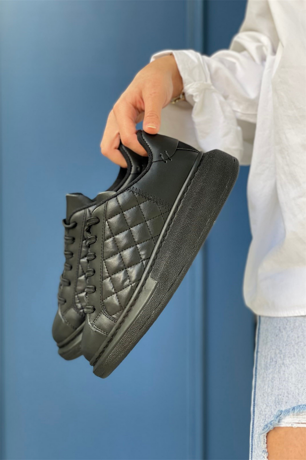 Waffle Sole Kapitone Kadın Sneaker Serisi - Siyah