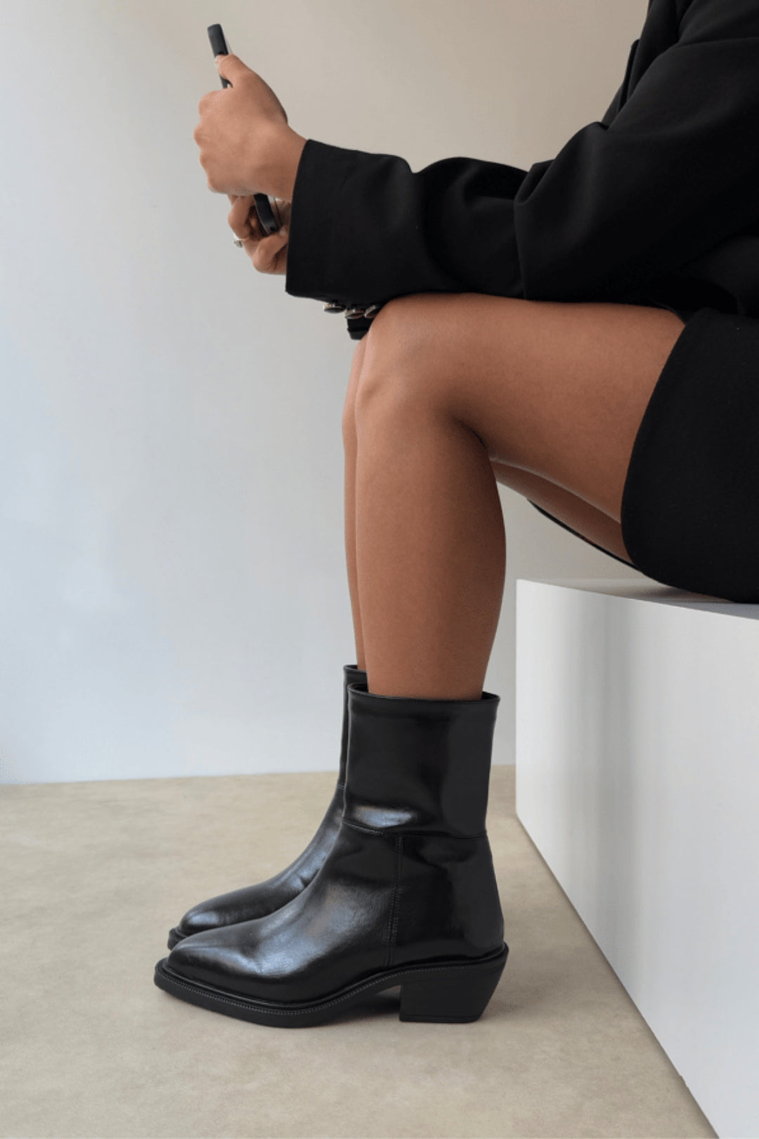 Arielle Short Western Boots – Black Croc