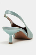 WILSON Satin Slingback Kitten Heel – Turquoise